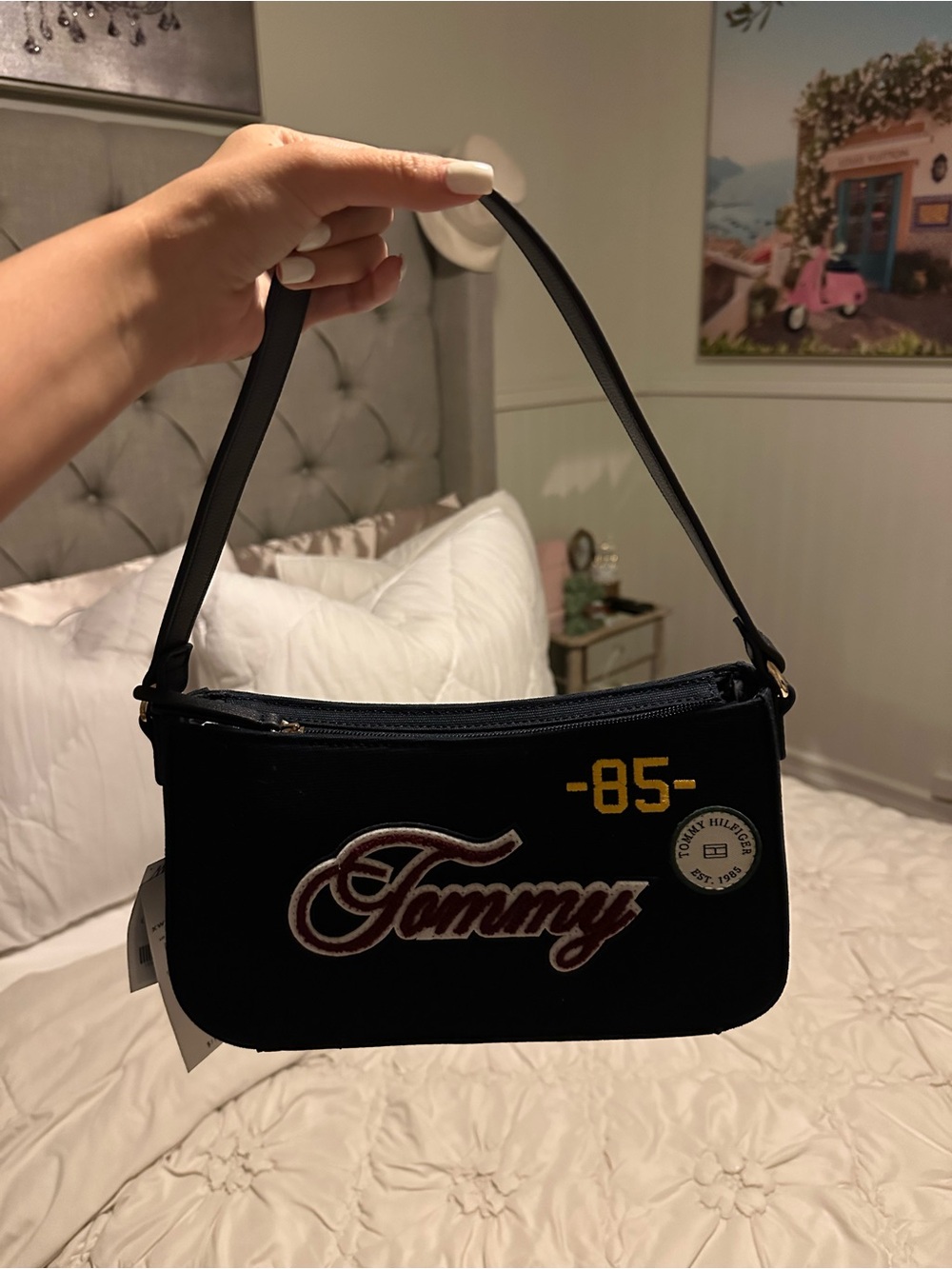 Tommy Hilfiger Dark Blue Shoulder Bag with Embroidered Logos
